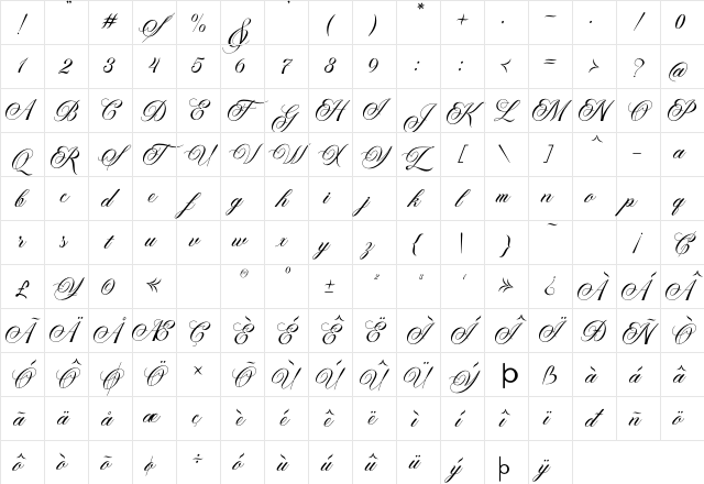 Paperlight Script Regular Character Map