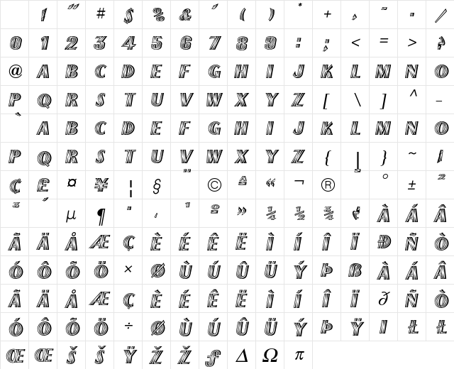 ParisFlashICG Regular Character Map ParisFlashICG Regular Character Map