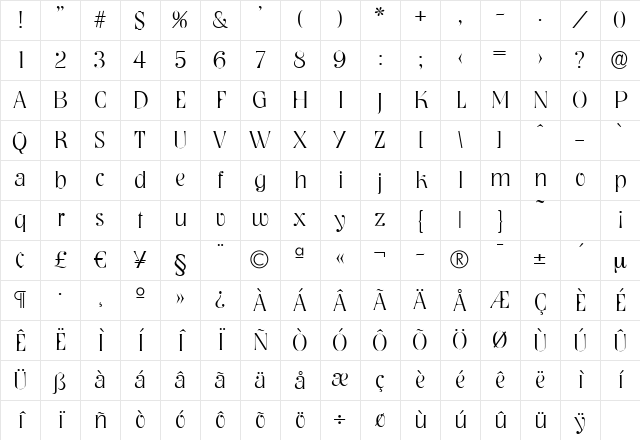 BobBecker-ExtraLight Regular Character Map