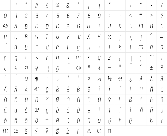 PasadenaEF ExtraLightItalic Character Map PasadenaEF ExtraLightItalic Character Map