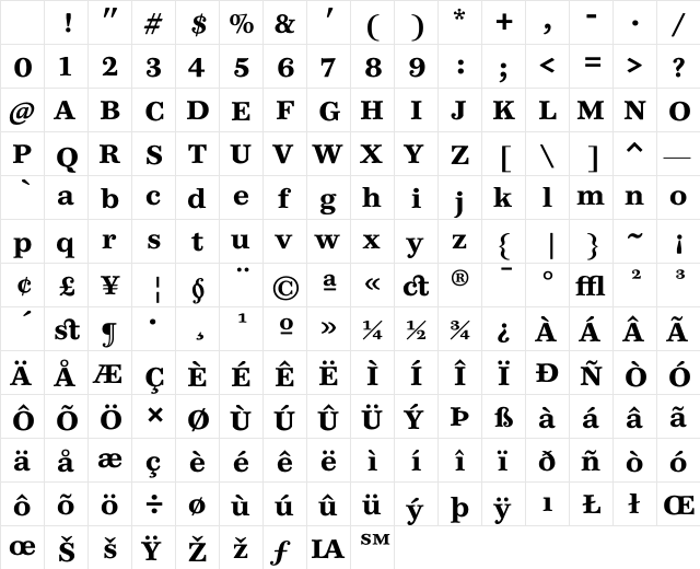 PB6PS BoldLF Character Map PB6PS BoldLF Character Map