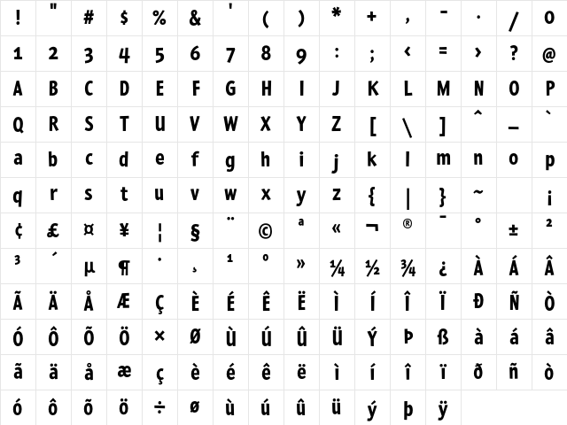 PedestriaMVB Bold Character Map