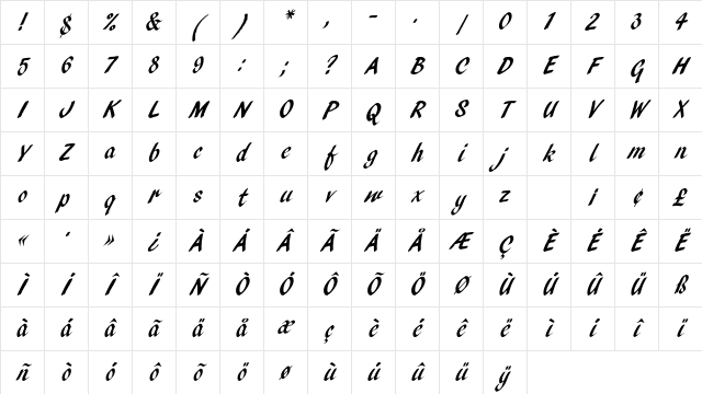 PendryScriptEF Regular Character Map