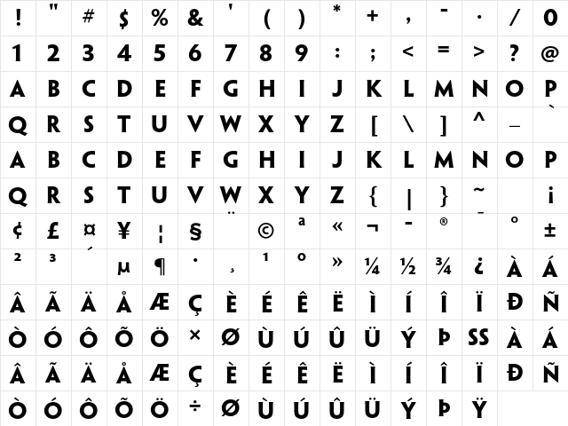 Penumbra Flare Std Bold Character Map
