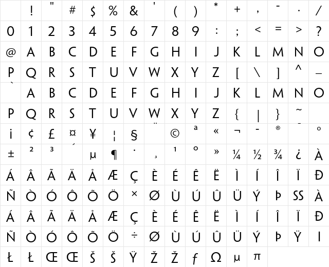Penumbra Sans Std Regular Character Map Penumbra Sans Std Regular Character Map