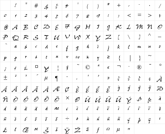 Pepita MT Std Regular Character Map Pepita MT Std Regular Character Map