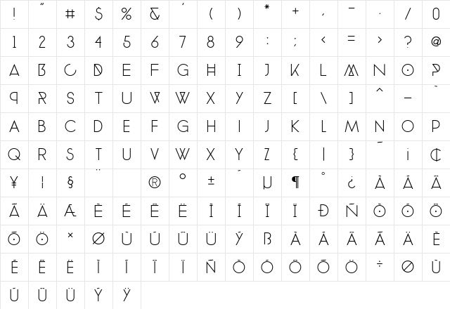 phantom ultra light Character Map