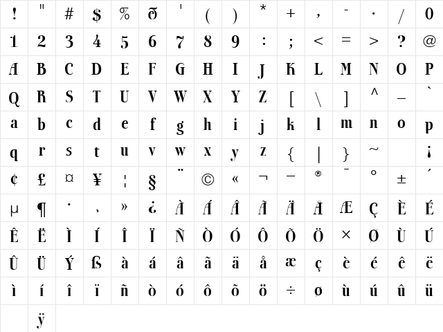 BoberiaLL Bold Character Map