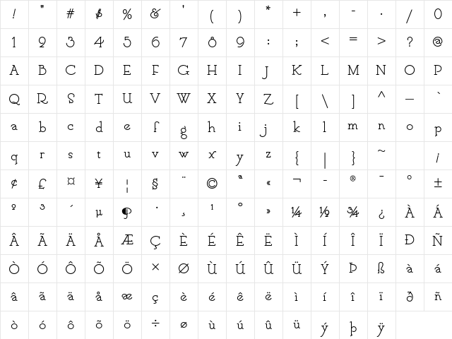 Photoplay ITC Std Regular Character Map