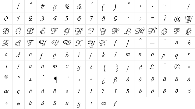 Phyllis CG Initials Regular Character Map