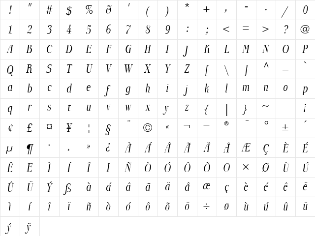 BoberiaLL Italic Character Map