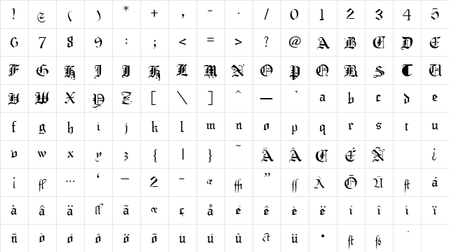 BobGothic Regular Character Map