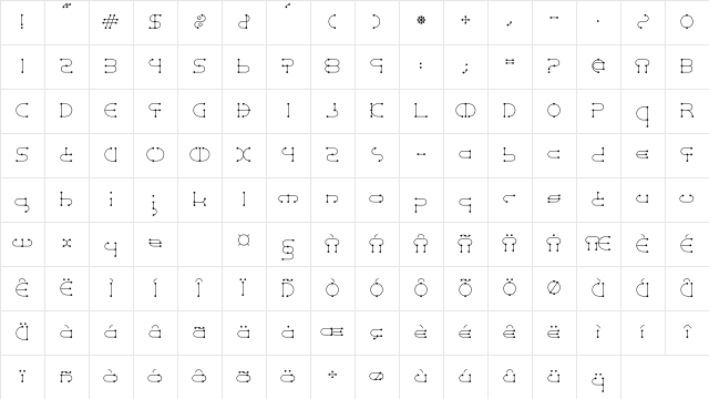 TG Piercing Regular Character Map TG Piercing Regular Character Map