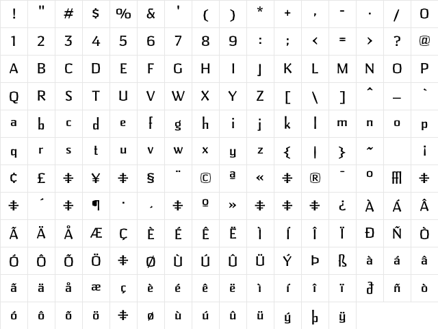 Pilsner Regular Character Map