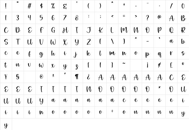 Pinewood Regular Character Map