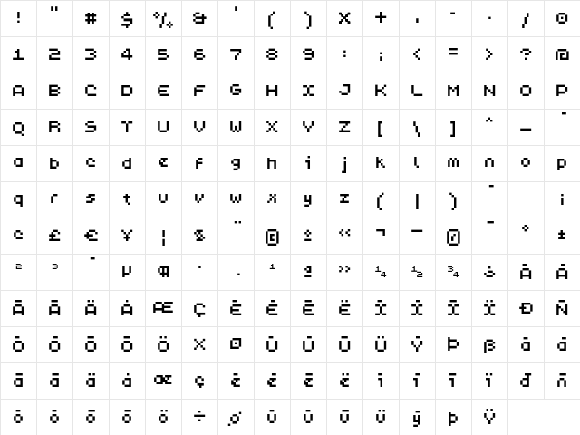 PixL Regular Character Map