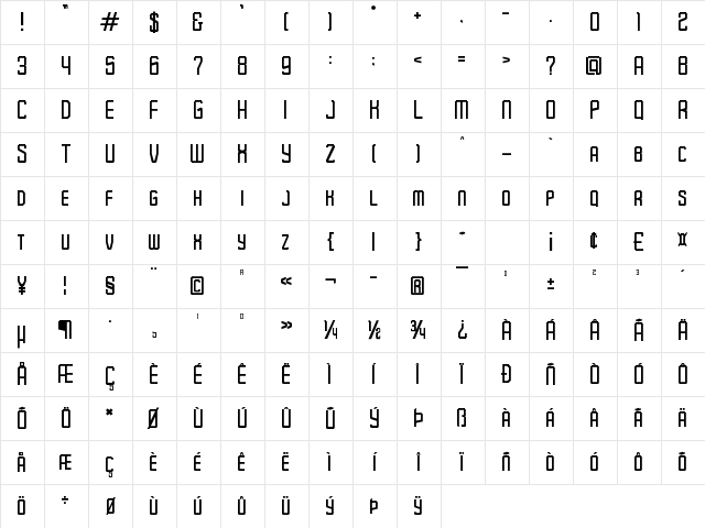 Pixel Sport Regular Character Map