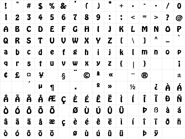 Bobo-BO Regular Character Map
