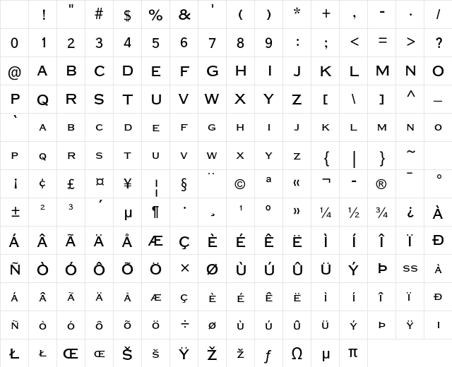 Plate Gt Two Four MT Std Regular Character Map Plate Gt Two Four MT Std Regular Character Map