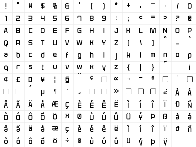 Plavsky Condensed Regular Character Map