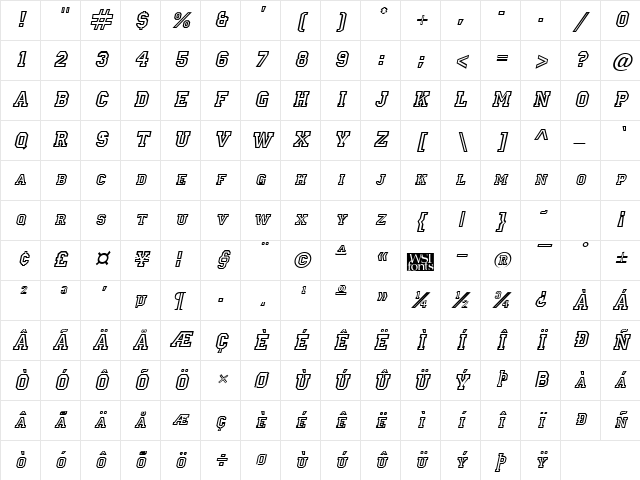 Letterman Italic Character Map
