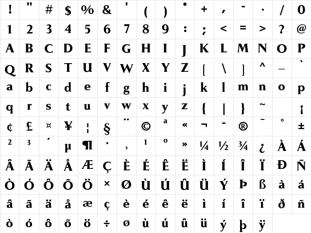 Pompei Std Bold Character Map