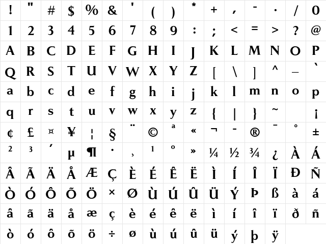Pompei Std Demi Bold Character Map Pompei Std Demi Bold Character Map