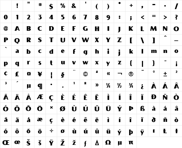 BocaRatonICG Regular Character Map
