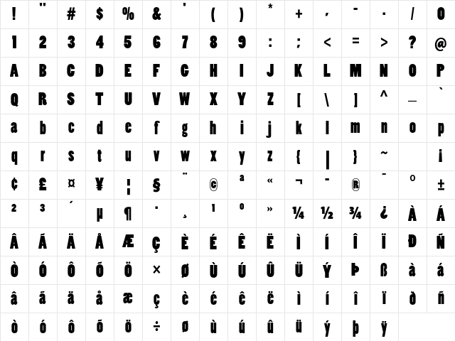 Poplar Std Black Character Map