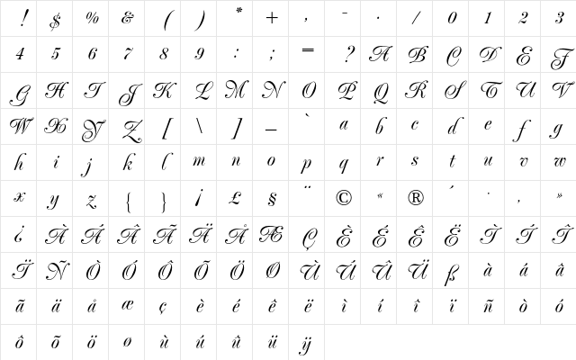 Poppl-Exquisit BQ Regular Character Map