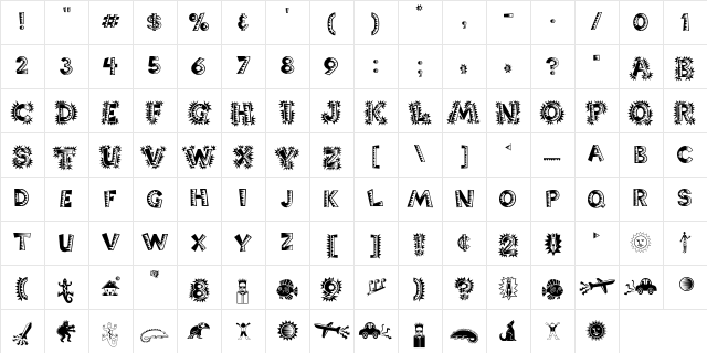Poptics One Character Map