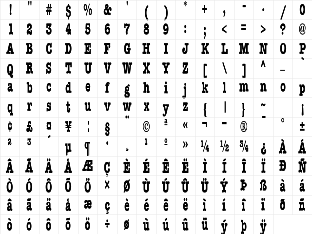 BocciText13 Regular Character Map