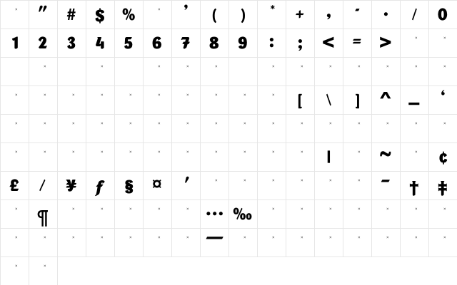 PortobelloExtraBoldTab Regular Character Map