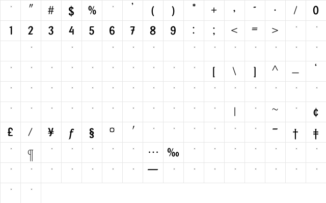 PortobelloLightTab Regular Character Map
