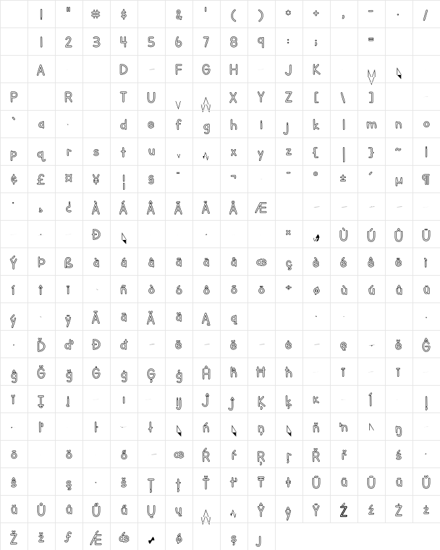 Letters for Learners Outline Bo Regular Character Map