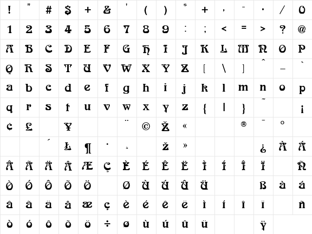 Bocklin Normal Character Map