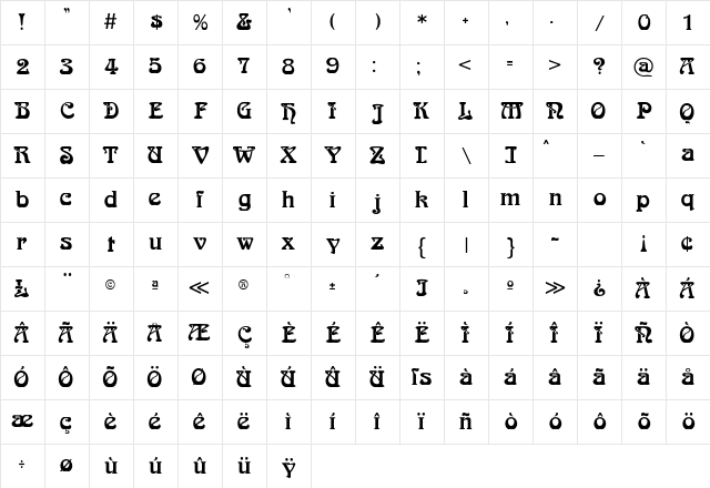 Bocklin Regular Character Map