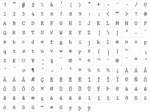 Prestige Elite Std Bold Character Map