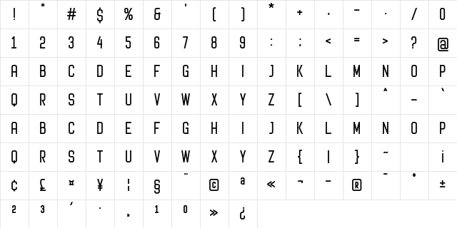 Protique Bold Character Map