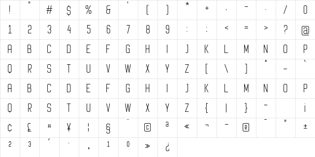 Protique Light Character Map