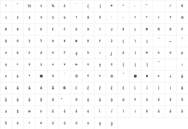 Pulsar GClass Character Map Pulsar GClass Character Map