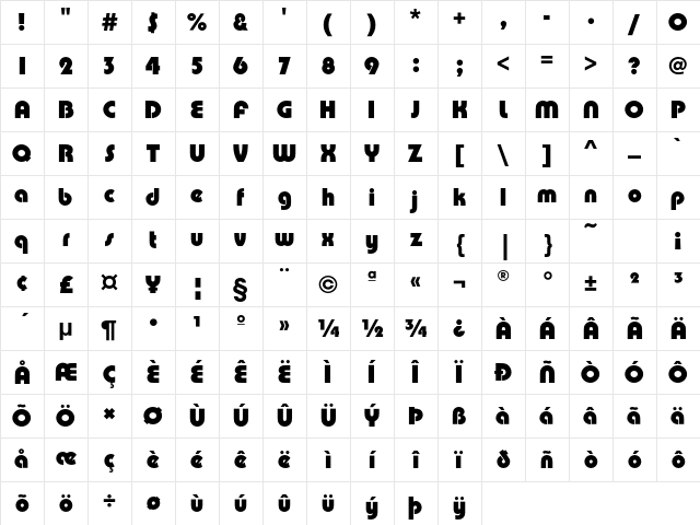 PumpEF Bold Character Map