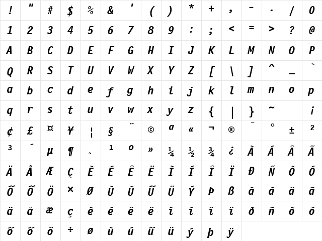 Lettr Goth12 HU Bold-italic Character Map