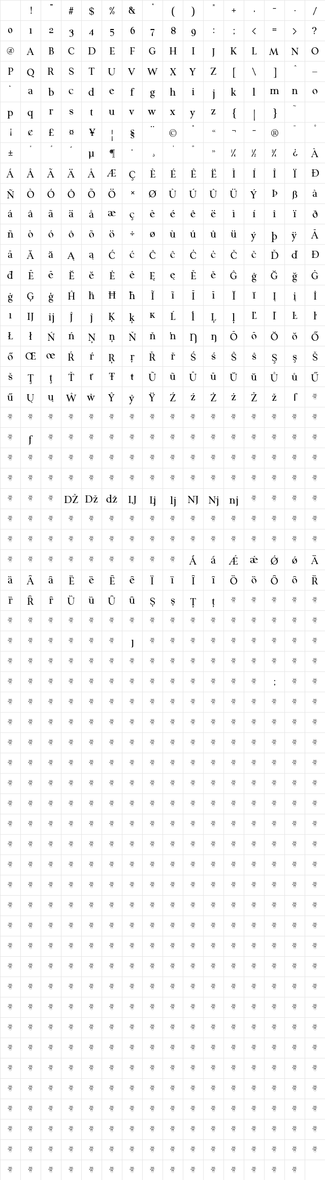 Quaaykop Regular Character Map Quaaykop Regular Character Map
