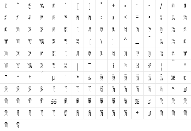 Quadrus Std Regular Character Map
