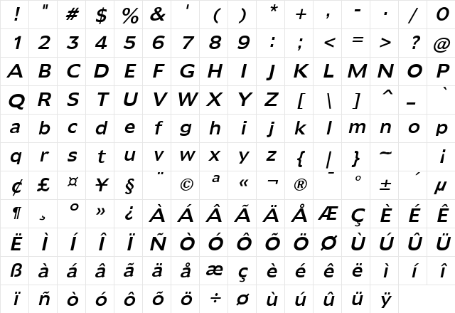 Adams Italic Character Map