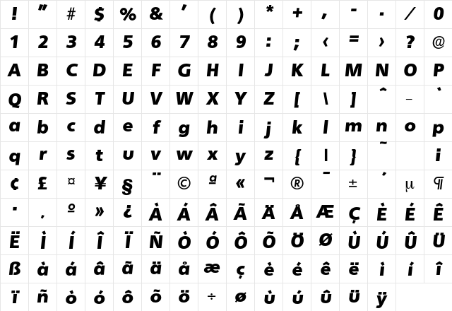 Quebec-HeavyIta Regular Character Map