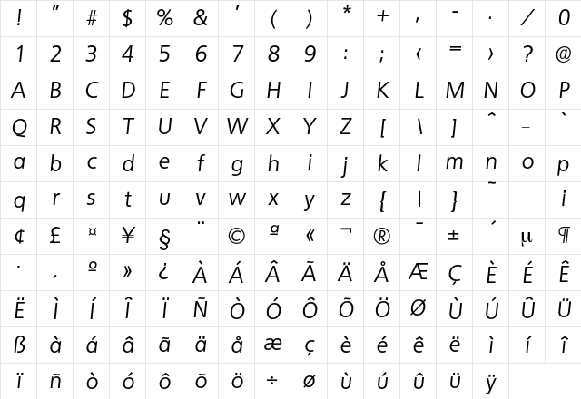 Quebec-RegularIta Regular Character Map