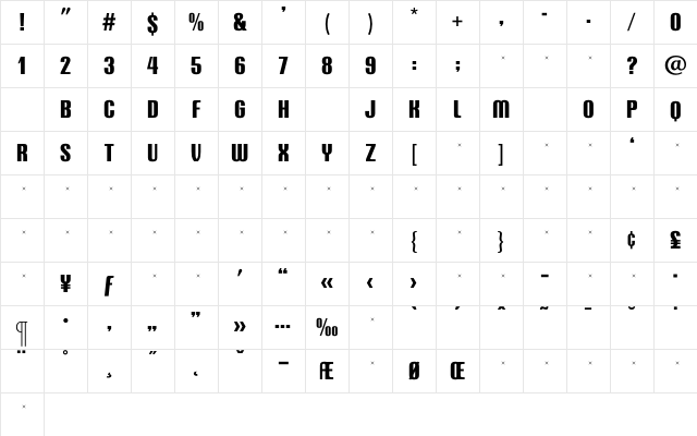 QuestBold Regular Character Map QuestBold Regular Character Map
