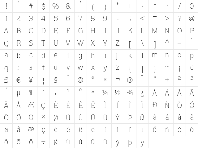 ITC Quorum LT Light Character Map